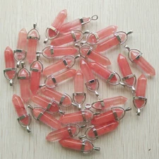 24pcs Cherry Quartz Stone Hexagonal Pendulum Pendant Bead 32x8mm DIY