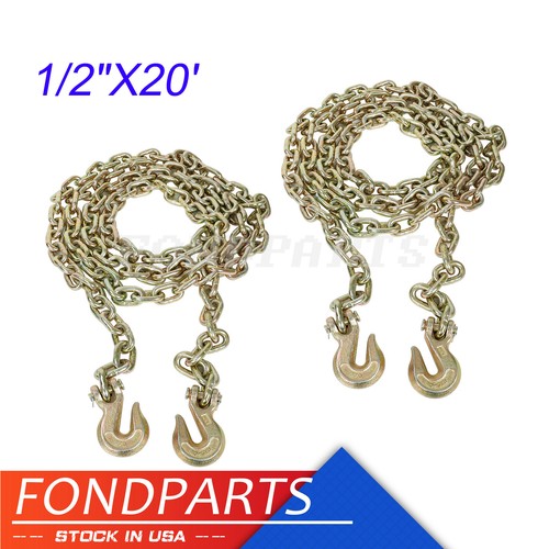 2 Pack 1/2"X20' G70 Tow Chain Tie Down Binder With Grade 70 Hooks