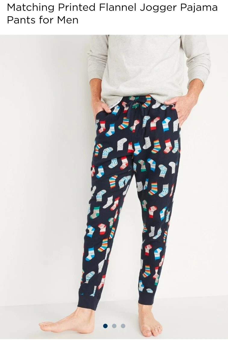 Old Navy Sz.L Matching Printed Flannel Jogger Pajama Pants For Men Sock It  to