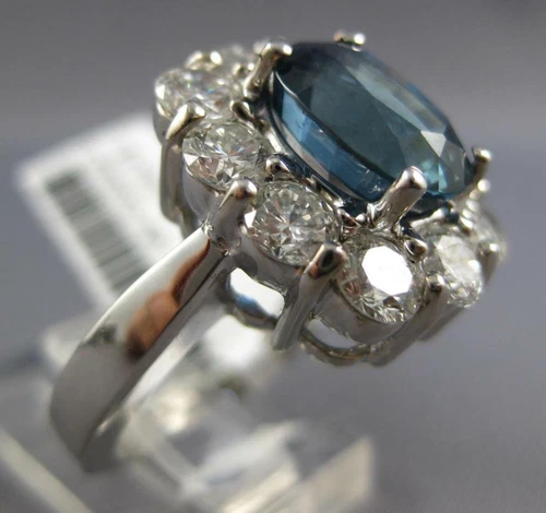 LARGE 6.67CT DIAMOND & AAA KASHMIR SAPPHIRE 18KT WHITE GOLD OVAL ENGAGEMENT RING