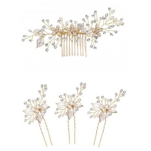 Women Gold Rhinestone Pearl Hair Comb Hair Clip Bridal Wedding