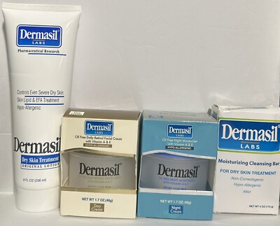 Dermasil Hypo-allergenic Oil Free Day Night Face Cream Lotion Cleansing Bar Lot