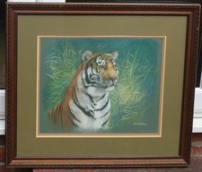 JOEL KIRK 1948-2020 large original signed pastel painting of a Tiger