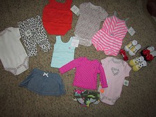 NEW LOT /14 BABY GIRL CLOTHING CARTERS SHORTS ROMPERS SOCKS NEWBORN