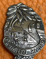 Puerto Rico Coconut Palm Tree Cuatro El Morro Boat 4.75" Silver Souvenir Spoon