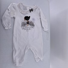 Vtg Holly Hobbie Girls Sleeper 3-6 Mo White Sequins Bow Polka Dots