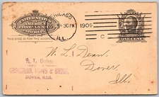 1909 Dover Illinois R.T. Dean Grocers Boots Shoes Postal Card Stationery