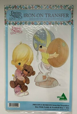 Spectrix Precious Moments Iron-on Transfer Boy w/ Teddy Football Boy #502