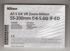 Nikon AF-S DX VR Zoom-Nikkor 55-200mm f/4-5.6G IF-ED Camera Lens Manual / Guide