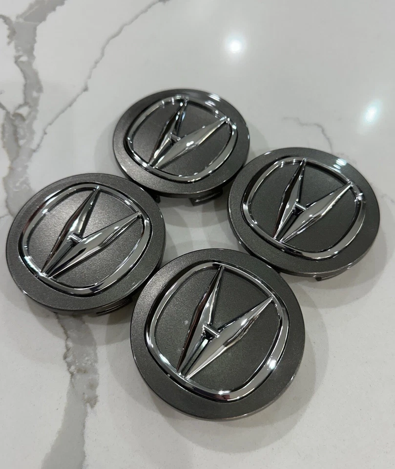 (4X) ACURA Charcoal Gray-Chrome Wheel Center Hub Caps logo Emblem OEM 69MM/2.71" Foto 2 de 3