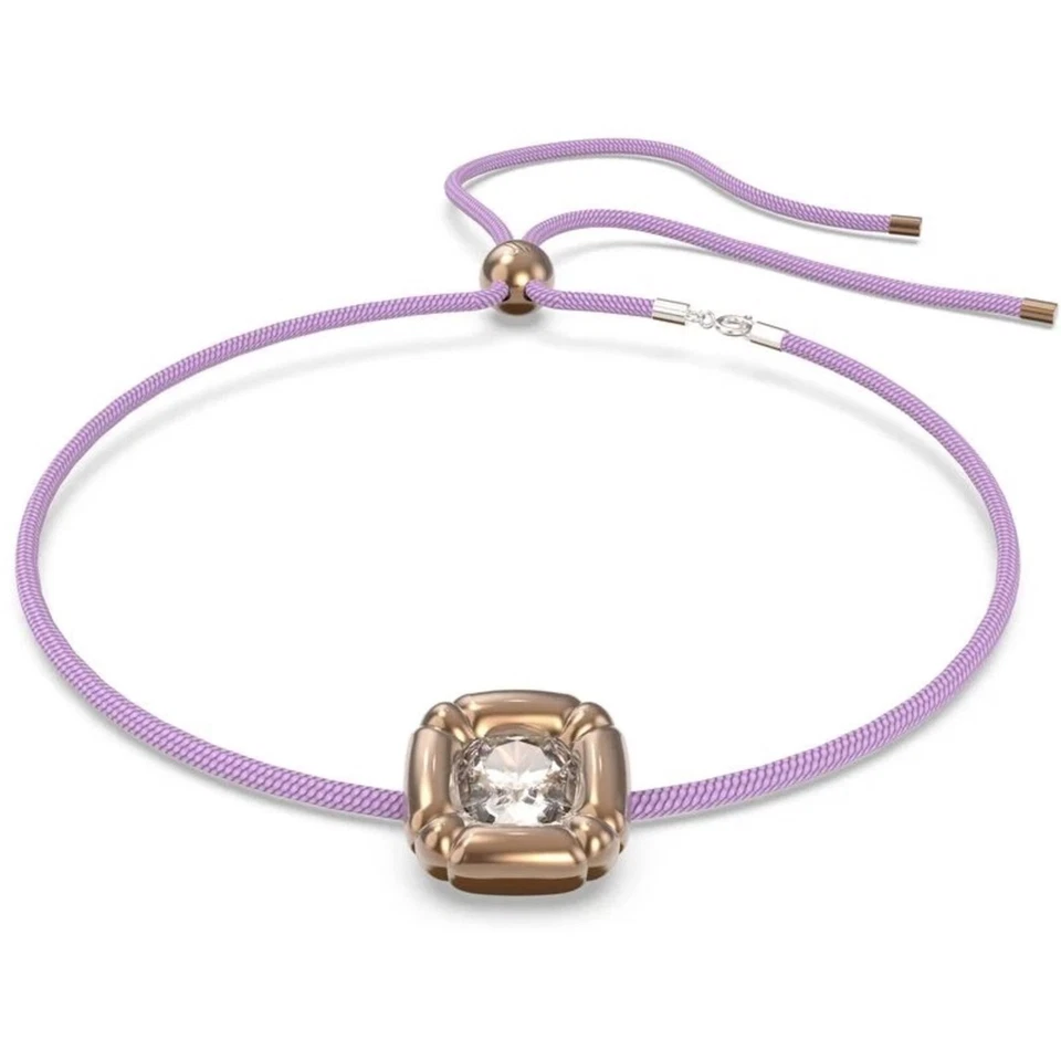 Swarovski Women's Necklace Dulcis Purple Cord and Rose Gold Cushion Cut 5622377