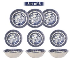 Set of 6 Blue Willow Churchill Bowls Vintage Style Dining & Serving Bowls 15.5cm