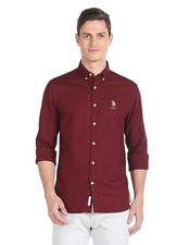 Men s Cotton Regular Fit Button Down Shirt Long Sleeve Casual Dress Shirt Wine/O