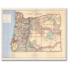 Oregon 1876 Vintage Map 11x14 Antique Cartography Historic Wall Art