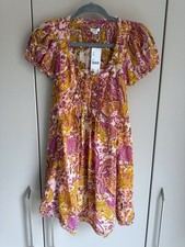 Urban Outfitters Purple & Yellow Paisley Babydoll Boho Mini Dress Size XXS
