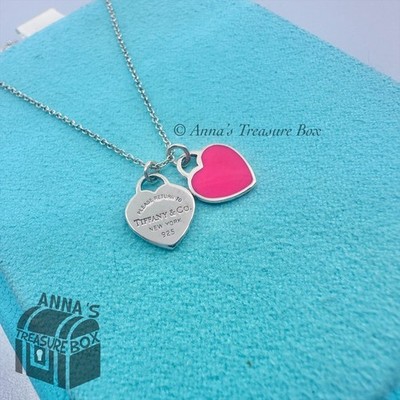 Return Tiffany & Co. 925 Silver Hot Pink Mini Double Hearts 16-18