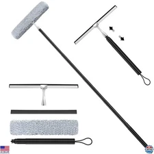 2-in-1 Window Squeegee Kit with 12" Wide Blade, Long Handle Extension Pole,