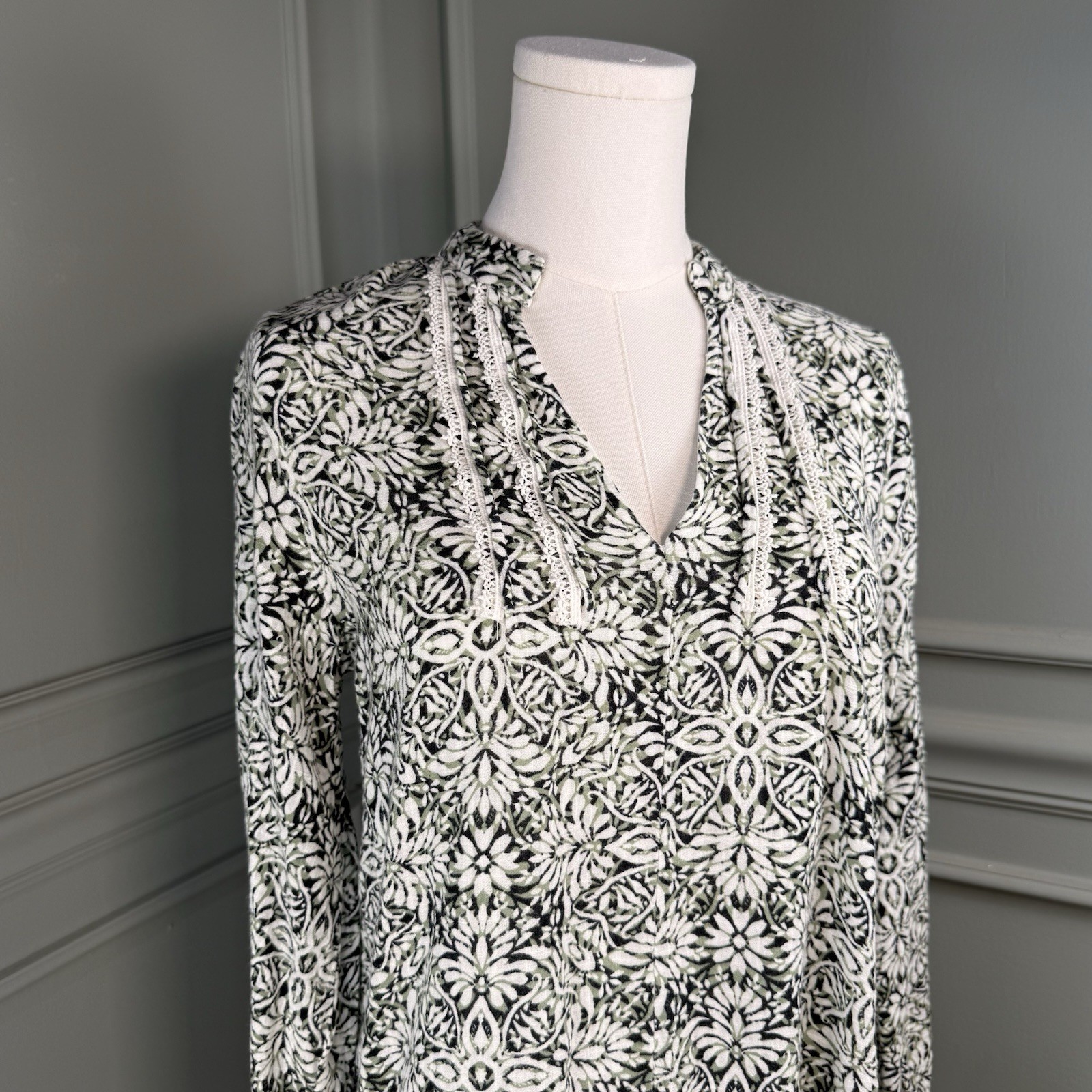 Zara Printed Short Gray Green Floral Cotton Casual Dress, Size XS EUC thumbnail 13