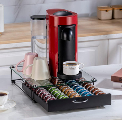 Nespresso Vertuo Kaffeepad Organizer mit Kristall Hartglasplatte (50 Pod Ca