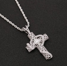 Iced Out Cross Snake Jesus Necklace Silver Rope Chain Hip Hop Jewelry Pendant