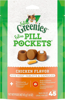 Greenies Feline Pill Pockets Treats for Cats Chicken Flavor - 1.6 Oz. 45 Count (
