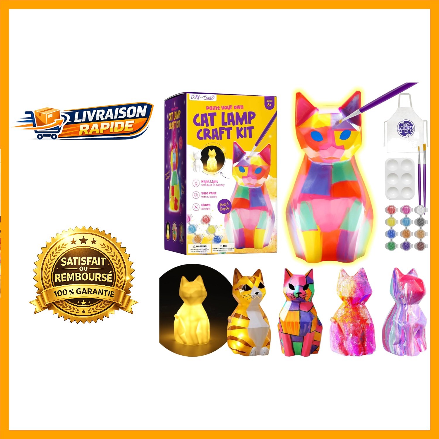 Kit de peinture lampe chat 3D veilleuse enfant pour activité manuelle créative