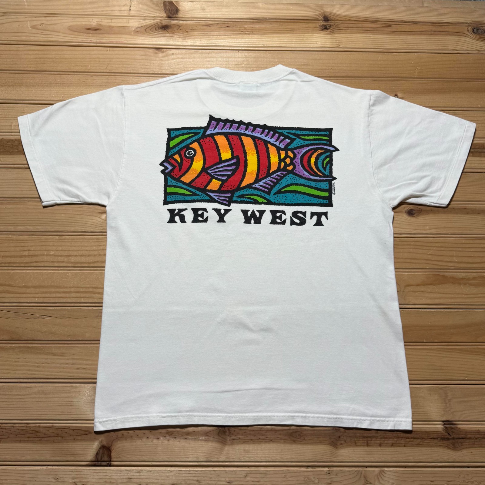 Vintage 90s Key West Tropical Fish Beach Hawaiian Graphic Souvenir Shirt Medium