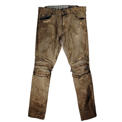 Smoke Rise moto jeans mens 36x32 distressed stretch slim fit