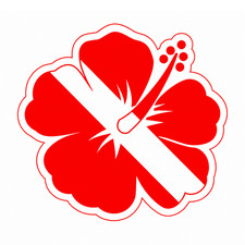 Hibiscus Flower Scuba Diver Down Flag Dive Sticker Decal