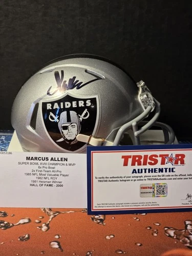 Marcus Allen Autographed Speed Mini Helmet Tristar Cert 8603636 Raiders HOF 2000