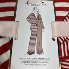 Victoria's Secret Modal Soft Long Sleeve/Pant Pajama Set Red/White Size L New