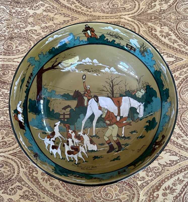 Deldare Ware Buffalo Art Pottery Bowl 1909  “ Fallowfield Hunt “ NO RESERVE!