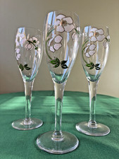 Lot de 3 coupes à Champagne Perrier Jouet Verre Émaillé Floral Belle Époque