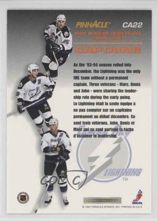 1993-94 Pinnacle Captain French Marc Bergevin Denis Savard John Tucker #CA22 HOF - Image 2 of 2