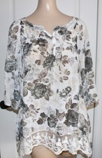 Made in Italy White Floral Tunic Top Cotton sz Med
