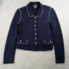 ST JOHN Collection Blazer Womens 6 Navy Blue Santana Knit Button Marie Gray