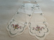 Embroidered Christmas Bell Ribbon Holly Berries Cut Work Table Runner 6ft