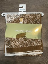 Michael Kors Scarf  Reversible Hat Camel Tan  Cream w/MK Logo