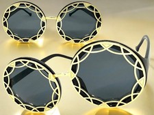 OVERSIZED EXAGGERATED Vintage Retro SUNGLASSES Large Round Black Frame Dark Lens