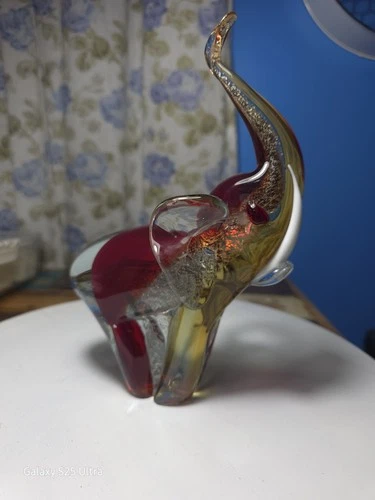 MURANO ART GLASS ELEPHANT FIGURINE SOMMERSO TECHNIQUE LAYERED COLORS 7.75"T