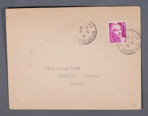 MayfairStamps France FDC 1946 15f Purple to Columbia LA First Day Cover aax_1866