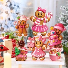 6 Pcs 8 Inch Large Gingerbread Man Christmas Table Decoration Wooden 3D Ginge...