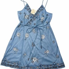 Altar'd State Hoco Wrap Beaded Sequin Mesh Blue Fairycore Glam Dress Size M