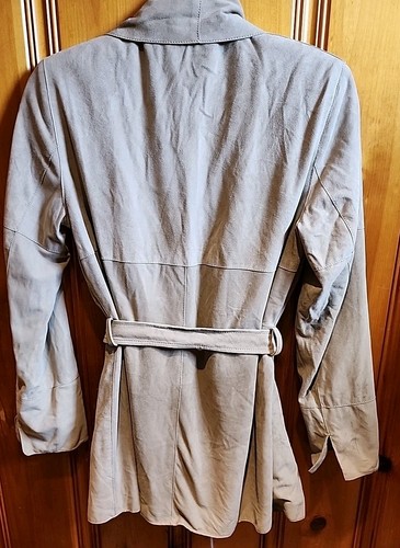 St John Tan Soft 100% Goat Suede Open Front Belted Jacket Size Small - Picture 3 of 4