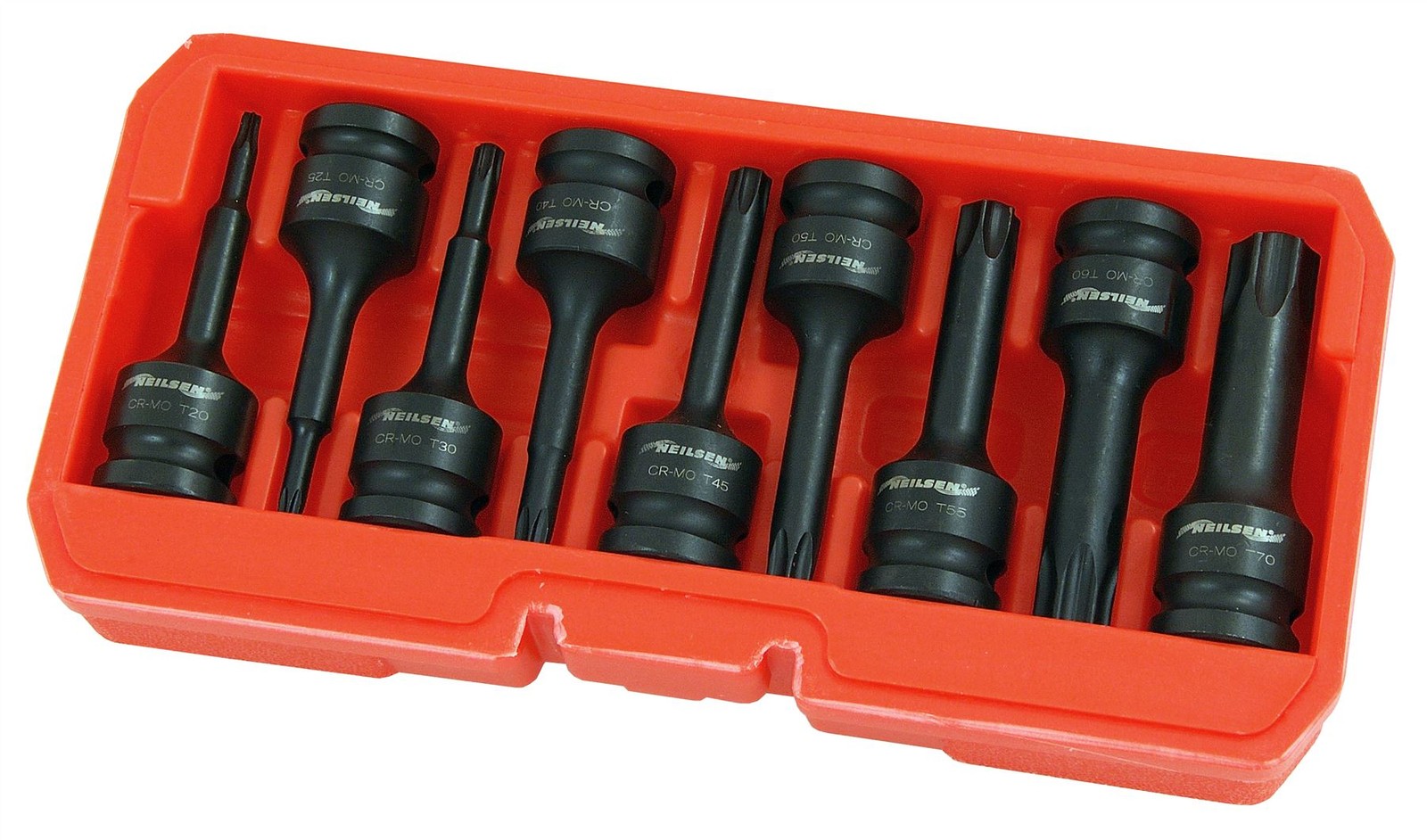 1/2in Drive Torx Star Impact Bit Socket Set T20-T70 9pc 75mm