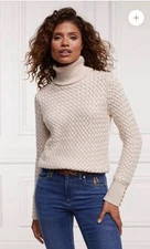 Holland Cooper Basket Weave Oatmeal Roll Neck Jumper XS RRP £149