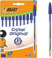 BIC Cristal Original Kugelschreiber Blau 0,32 Mm StrichstäRke Schule 10 StüCk