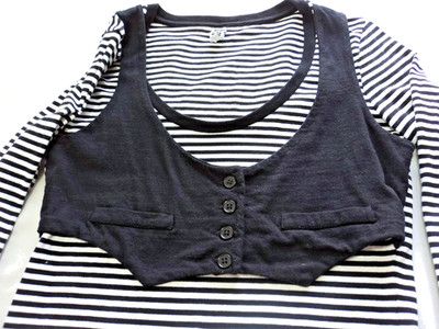 Terranova Trnpost Punk Women's Black Stripe Shirt with Black Vest Overlay Size M