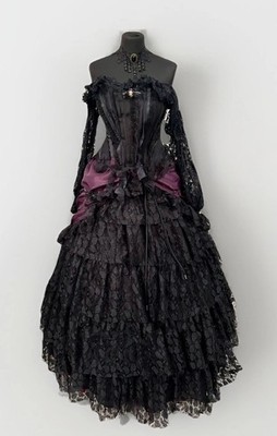 Gothic Steampunk Victorian Schwarz / Lila Outfit Größe M Ensemble