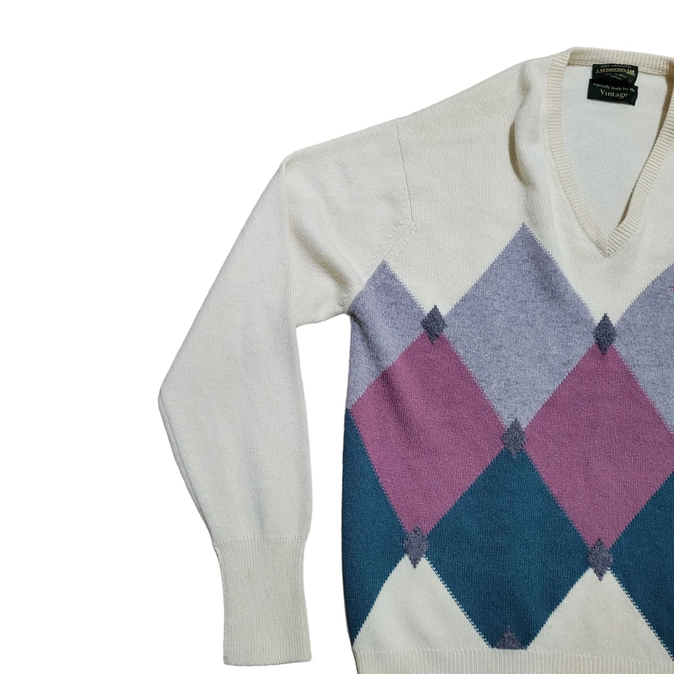 Винтажный мужской свитер J. Mcinerney 2XL Argyle с V-образным вырезом пуловер для гольфа опрятный  - Изображение 3 из 4